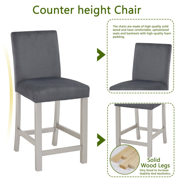 English Elm 5 Piece Counter Height Table Set - Stylish Square Dining Table With 4 Upholstered Chairs, Silver Grey W1998S00070