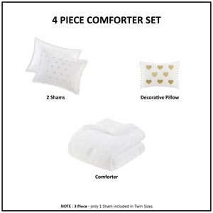 English Elm 3 Pcs Twin/Twin Xl Metallic Printed Plush Comforter Set - Chic White/Gold With Decorative Pillow B035P319889