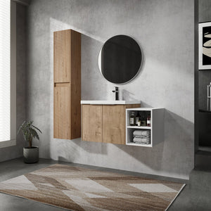 English Elm 36" Wall-Mounted Bathroom Vanity Set With Sink, Side Cabinets, Soft Close Doors & Ample Storage W999S00225