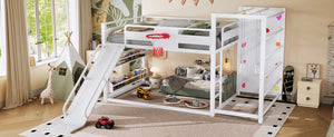 English Elm Twin Metal Loft Bed with Slide Basketball Hoop Climbing Wall and Built-in Shelves W1580S00634