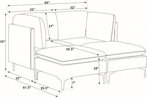English Elm Linen Modular Sectional Sofa with Black Metal Legs Mid-century Living Room Seating B2748S00094