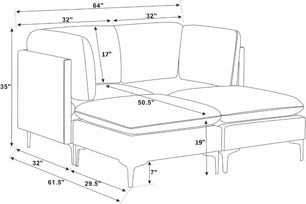 English Elm Linen Modular Sectional Sofa with Black Metal Legs Mid-century Living Room Seating B2748S00094
