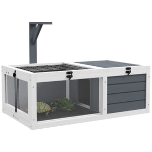 English Elm Pawhut Fir Wood Tortoise Enclosure Two Zone Habitat with Lamp Holder and Waterproof Trays W2225P173734