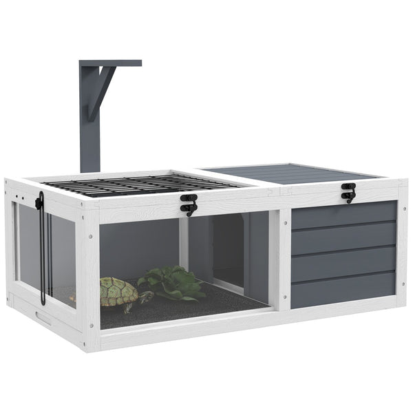 English Elm Pawhut Fir Wood Tortoise Enclosure Two Zone Habitat with Lamp Holder and Waterproof Trays W2225P173734