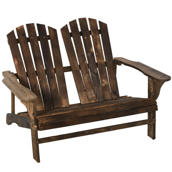 English Elm Wooden Double Adirondack Bench Fir Frame Ergonomic Seat Outdoor Patio Two Person T3971P388133