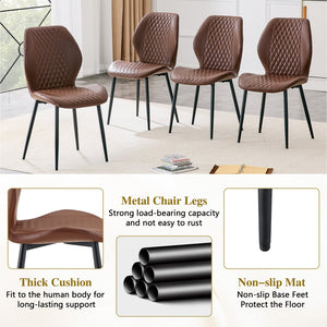 English Elm 4-piece Diamond Quilted Upholstered Dining Chair Set with Sleek Black Metal Legs Brown+Black W1151P458008