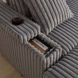 English Elm 84inch Corduroy Deep Seat Three Person Sofa with Storage Ottomans for Living Room Grey W834S00567