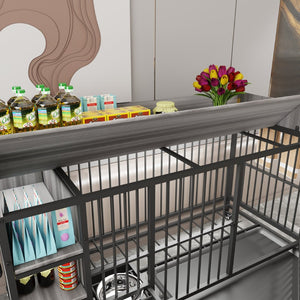 English Elm Large Iron Mdf Pet Enclosure with Storage Cabinet Rolling Casters and Steel Feeding Basins W3064P245385