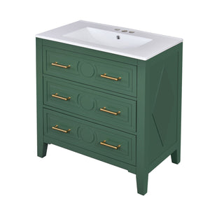 English Elm 60'' Freestanding Bathroom Vanity With Ceramic Sink, Charming Green Finish & Ample Storage Space N710SS00003F