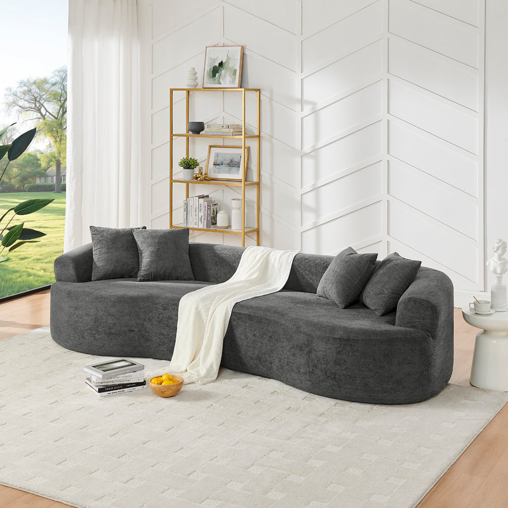 English Elm Modern Curved 4-Seater Sectional Sofa In Dark Grey Chenille – Minimalist Design, No Assembly Needed! W1413S00105