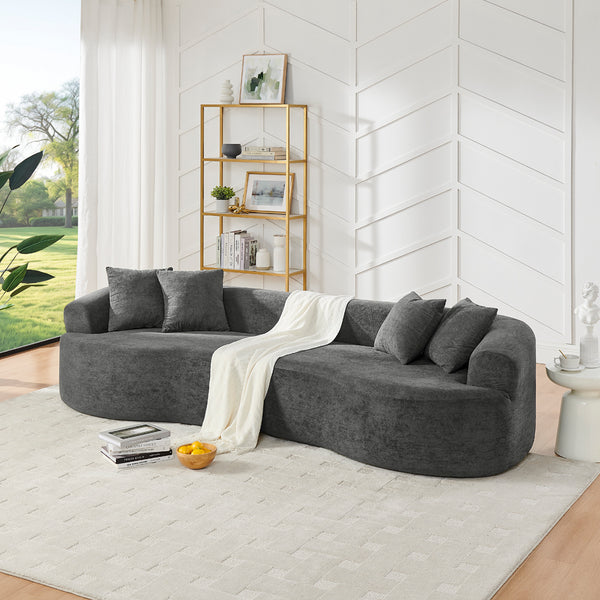 English Elm Modern Curved 4-Seater Sectional Sofa In Dark Grey Chenille – Minimalist Design, No Assembly Needed! W1413S00105