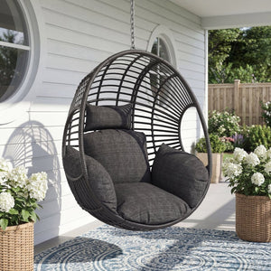 English Elm Outdoor Hand Woven Pe Wicker Egg Hanging Chair Seat for Patio Balcony Resort Style W40032678