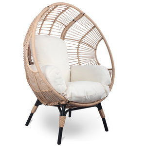 English Elm 2 Pieces Patio Pe Wicker Egg Chair Model 2 With Natural Color Rattan Beige Cushion