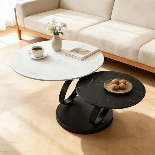English Elm Round Sintered Stone Nesting Coffee Tables Modern Two-tone Set for Living Room W5096S00001