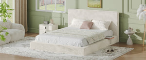 English Elm Airframe Queen Upholstered Bed Chenille Foam Cushion Sliding Shelf Low Profile W1820P465972