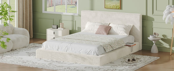 English Elm Airframe Queen Upholstered Bed Chenille Foam Cushion Sliding Shelf Low Profile W1820P465972