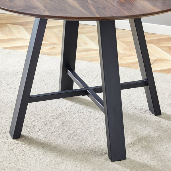 English Elm Table 5-Piece Modern Minimalist Dining Set With 42-Inch Round Walnut Top & Brown Techno-Fabric Chairs W1151S04090-GIGA