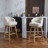 Christopher Knight Home® - Noble House - - 33.25" Swivel Counter Stools Set Of 2, Upholstered Counter Height Bar Stools With Solid Rubber Wood Frame, Backrest, Footrest, Armless Barstools For Home Bar, Kitchen Counter, Natural + Beige