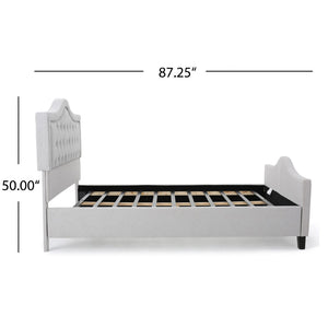 English Elm Upholstered Queen Platform Bed Arched Nailhead Tufted Frame No Box Spring Needed N761S6054002E