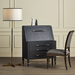Verona Black Secretary Desk - Stylish Lacquered Design with USB Ports, Adjustable Shelves & Safety Features