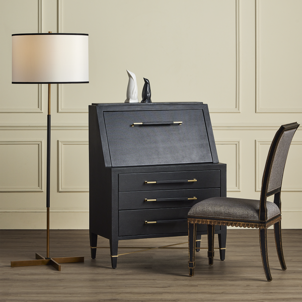 Verona Black Secretary Desk - Stylish Lacquered Design with USB Ports, Adjustable Shelves & Safety Features
