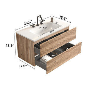 English Elm Galan Freestanding Bathroom Vanity Quartz Basin Fluted Wood Cabinet Modern Bath W1865S00197