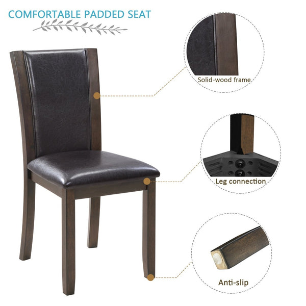 English Elm Dining Chairs Set of 4 Rubberwood Frame with Padded Faux Leather Ergonomic Seats Dark Walnut W1998P248105