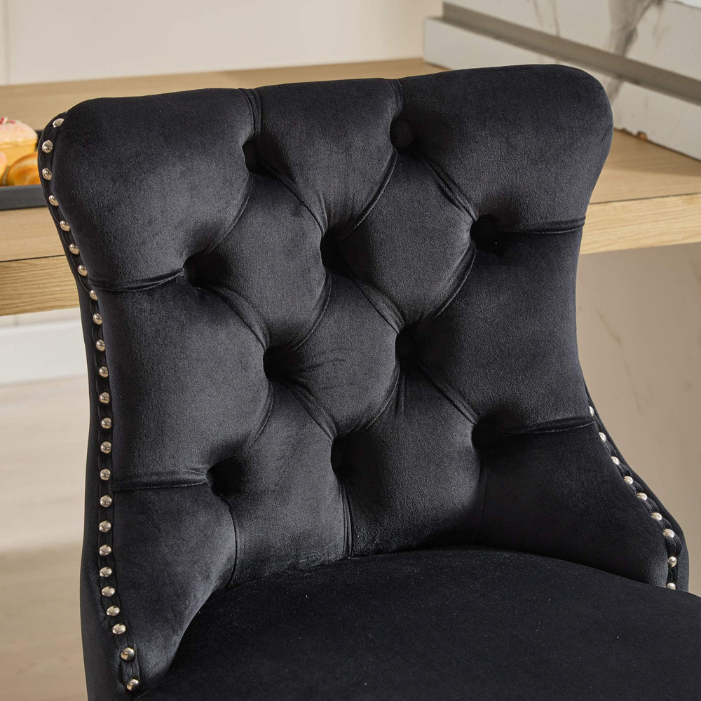 English Elm 25" High Back Velvet Counter Stools Set of 2 with Deep Button Tufting, Spring-Cushion Comfort & Chrome Base Black W1143P217851