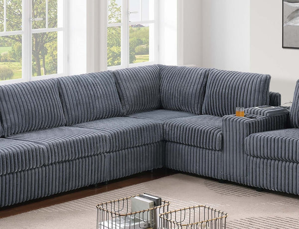 English Elm Modern Corduroy L-shaped Sectional with Usb Charging Console Cup Holders Living Room Dark Gray B011S02209