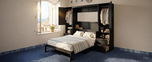 English Elm Queen Murphy Fold Down Wall Bed with Wardrobe Drawers and Shelves for Guest Rooms LP000909AAB