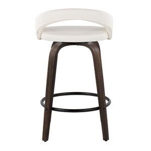 English Elm Fixed-height Swivel Counterstools Walnut Wood Frame White Faux Leather Seat Set of 2 B202S01830
