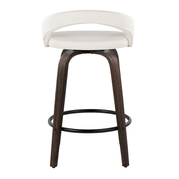 English Elm Fixed-height Swivel Counterstools Walnut Wood Frame White Faux Leather Seat Set of 2 B202S01830