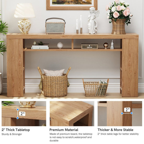 English Elm Xgz-stdcj-mu-zbb Wide Slab Entryway Console with Shelves and Built-in Charging Station W1550P330056