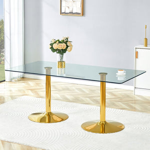 English Elm A Tempered Glass Rectangular Dining Table with Silver Metal Legs Seats Six W1151S04198