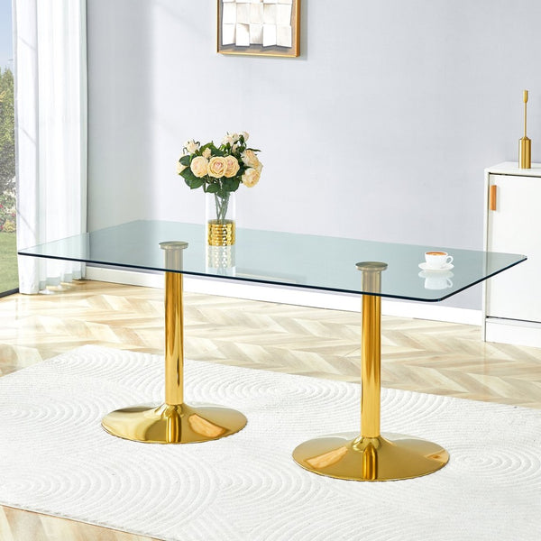 English Elm A Tempered Glass Rectangular Dining Table with Silver Metal Legs Seats Six W1151S04198