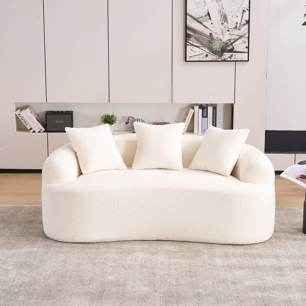 English Elm LY-025S Curved Loveseat Compact 65" Space-Saving Chenille Upholstery, 30D Foam+Spring Comfort White W2231P261287