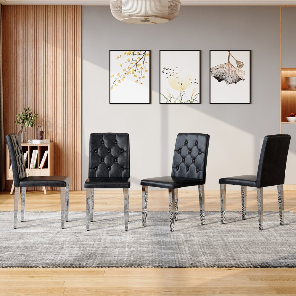 English Elm 4-piece Brown Suede Dining Chair Set with Tufted Back and Walnut Metal Legs Black+Silver W1151P361160