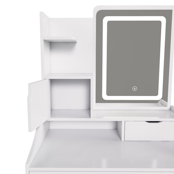 English Elm 3-color Led Vanity Table with Stool Drawers and Built-in Power Hub for Bedroom White W2700P457870