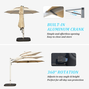 English Elm Round Cantilever Umbrella with Center Pole - 9-Rib Reinforced Aluminum Frame, 360° Pedal Rotate, Hydraulic Opening and 5-Position Tilt Adjustment for Superior Sun Protection Beige W1859P337923