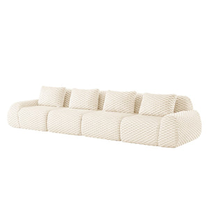 English Elm 146" Modular Flannelette Sectional Sofa Deep Seat Four Piece Living Room Couch Cream W714S01520