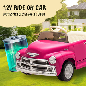 English Elm 12v Chevrolet 3100 Licensed Vintage Pickup Ride on Truck with Led Lights and Parent Remote Pink W1578P214161