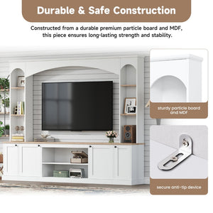 English Elm Arched Farmhouse Entertainment Center with Open Shelving for Living Room White N721S000063K