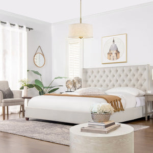 English Elm Manhattan Shelter Wingback Platform Bed Tufted Linen Upholstered King Bedroom Frame B2719P238237