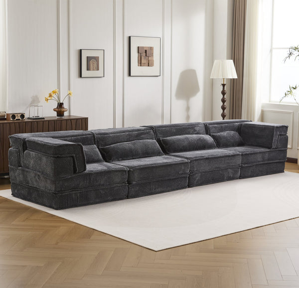 English Elm Compression Modular Floor Sofa Bed - Cozy, No Assembly, Soft Fleece, Versatile 4-Seater With Pillows! W3723S00033