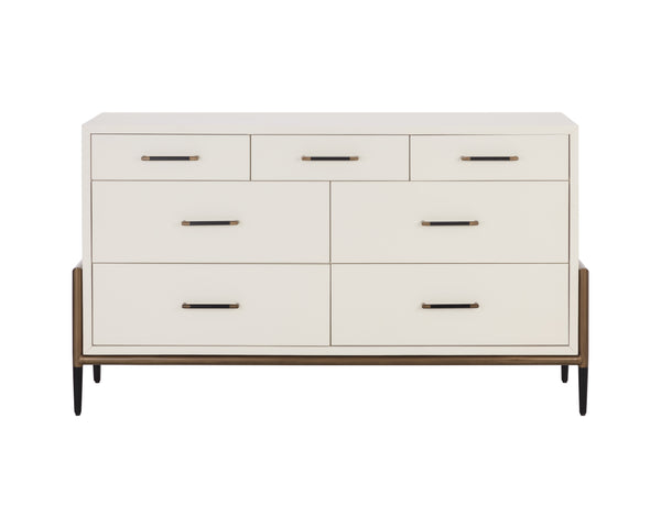 Sunpan Weldrick Dresser - Stylish Mid-Century Design with Soft Closing Drawers and Elegant Iron Handles Oyster