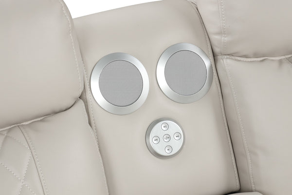 English Elm Lacrosse Power Reclining Sectional with Bluetooth Speakers, LED Lighting, USB Ports & Console Comfort Beige B009S01431
