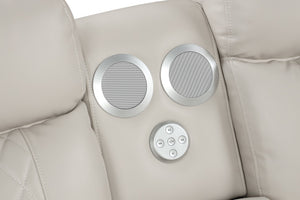 English Elm Lacrosse Power Reclining Sectional with Bluetooth Speakers, USB Ports, LED Lighting and Console Storage Beige B009S01925