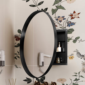 English Elm 31.5 Round Metal Framed Medicine Cabinet with Mirror and Adjustable Shelves for Stylish Bathrooms Black W1435P194674