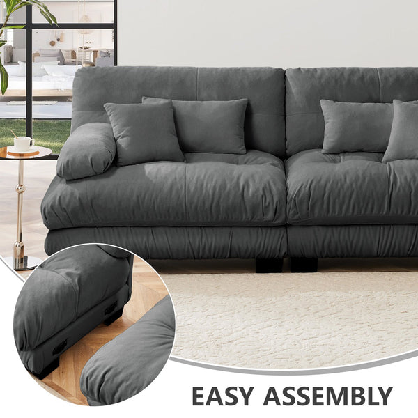 English Elm 4-Seater Plush Chenille Sectional Sofa with Deep Cloud Seats, Modular Design & Bolster Arms for Comfort and Style Gray W714S01022