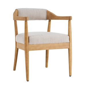 English Elm Wood Frame Upholstered Arm Dining Chairs Rubberwood Legs Beige Set of 2 N768P389408N